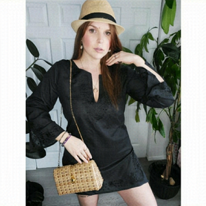 𝅺BOHO Black Embroidery Sun Dress 100% cotton